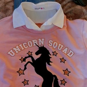 Girls unicorn 2in1 shirt  white collar and part of it coming out around the wais